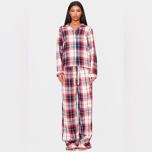 PrettyLittleThing Red Plaid Pajama Pants Size M Checked Long Lounge Trousers NWT
